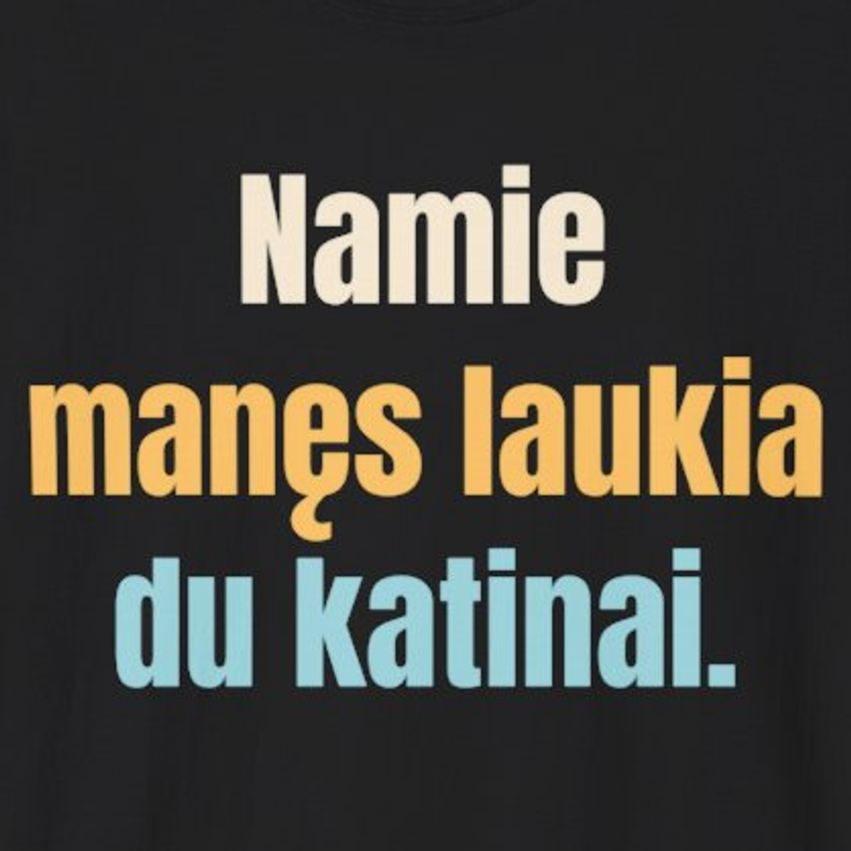 Namie manęs laukia du katinai. – marškinėliai, spaudos vaizdas