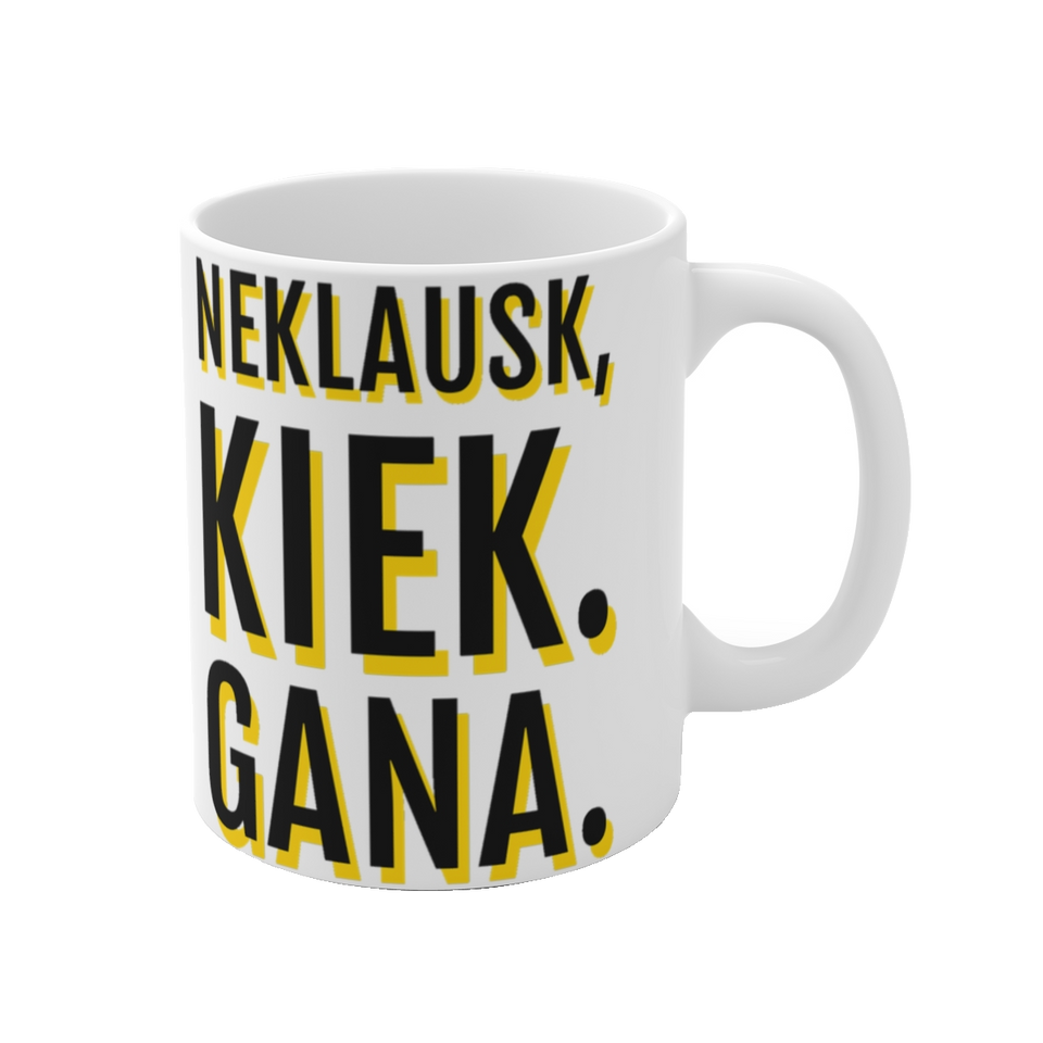 Neklausk kiek. Pasakysiu: gana. – puodelis, spaudos vaizdas