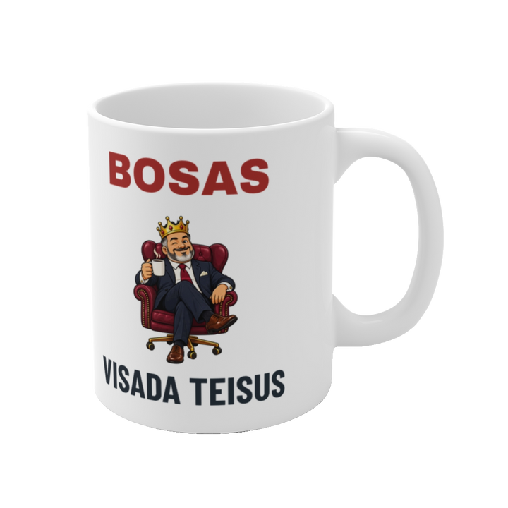 Puodelis „Bosas visada teisus“ – vaizdas iš dešinės