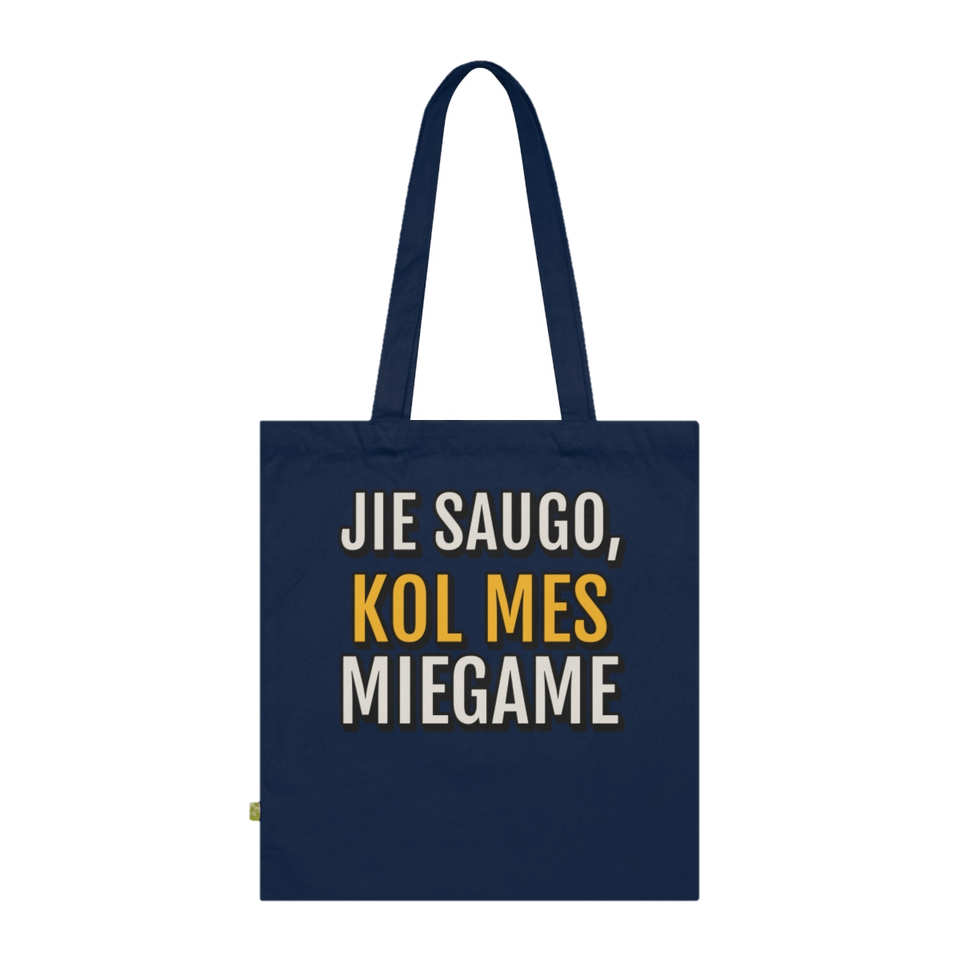 Medžiaginis krepšys „Jie saugo, kol mes miegame“ – tamsiai mėlyna
