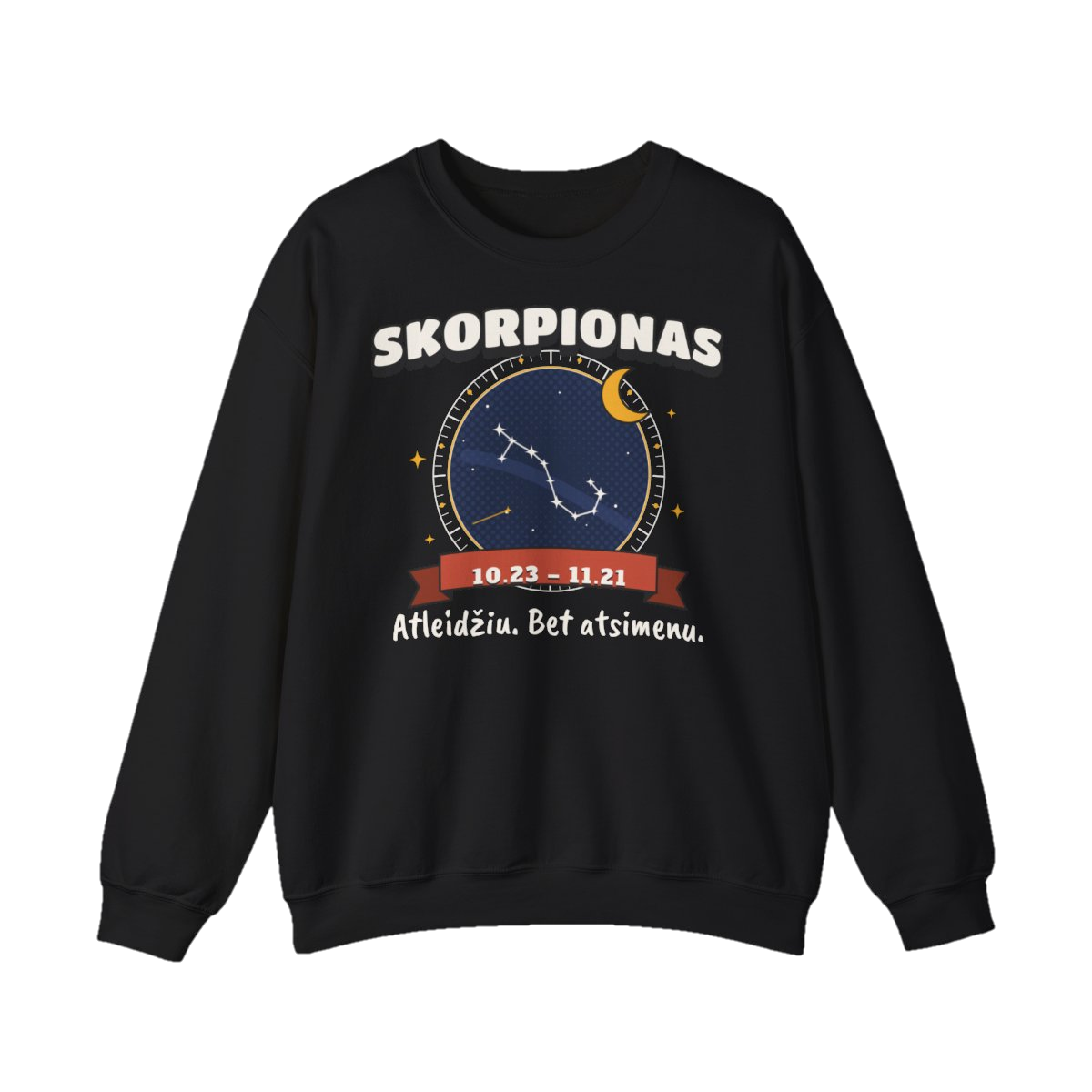 Džemperis „Skorpionas: Atleidžiu. Bet atsimenu.“ – juoda