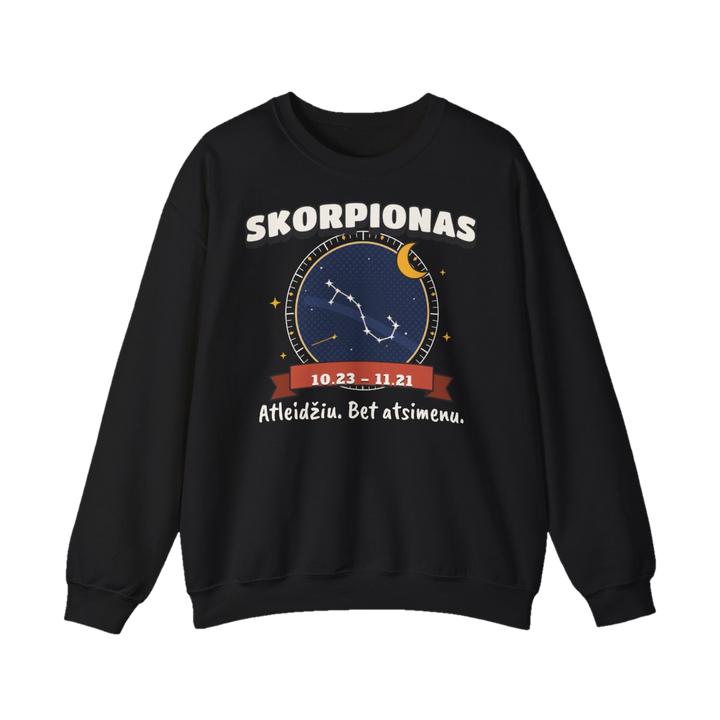 Džemperis „Skorpionas: Atleidžiu. Bet atsimenu.“ – juoda