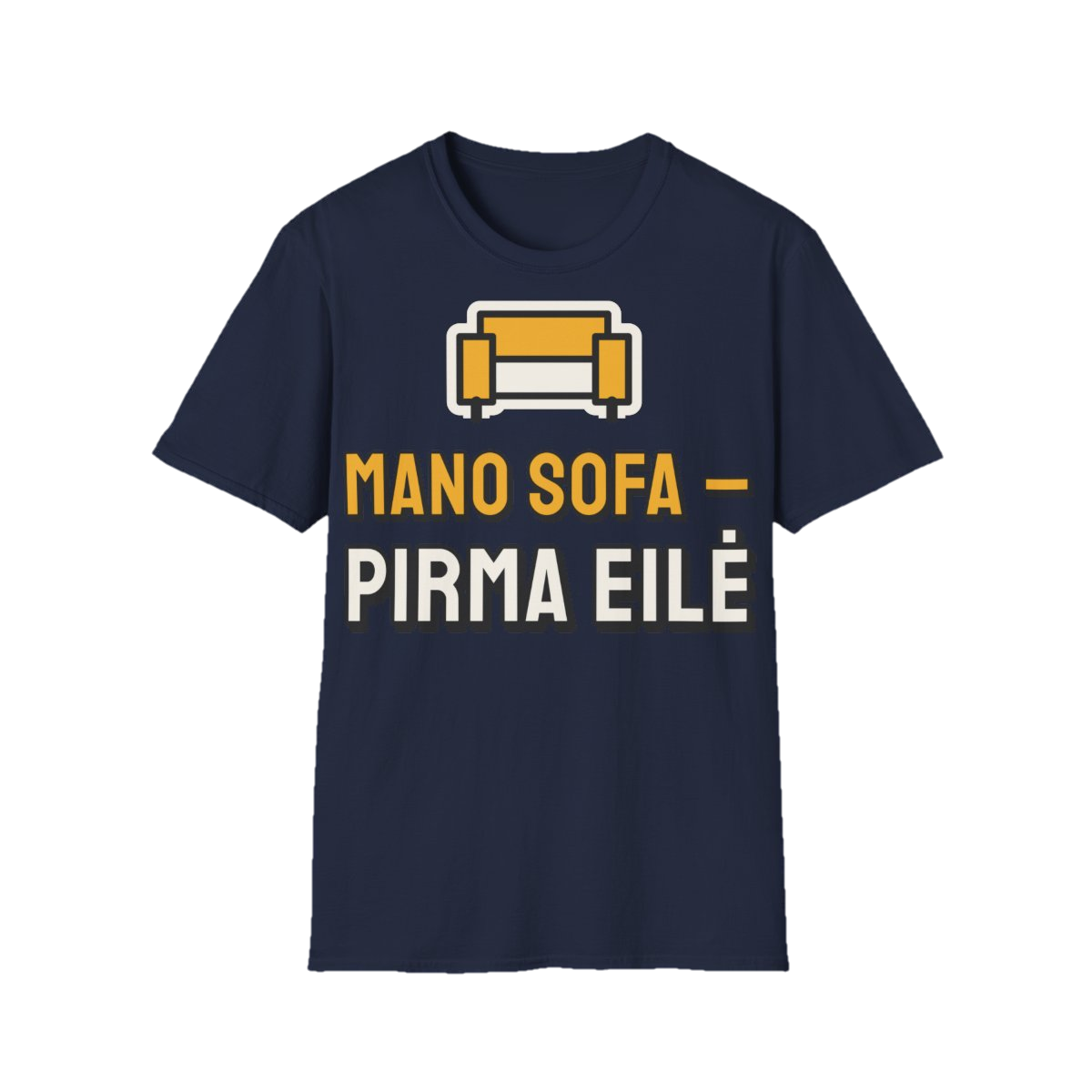 Marškinėliai „Mano sofa – pirma eilė“ – tamsiai mėlyna
