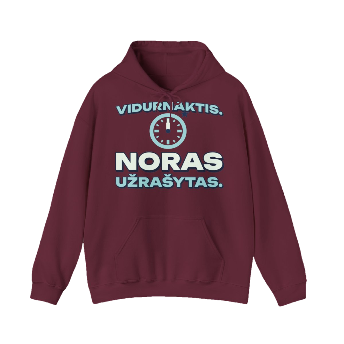 Džemperis su gobtuvu „Vidurnaktis. Noras užrašytas.“ – bordo