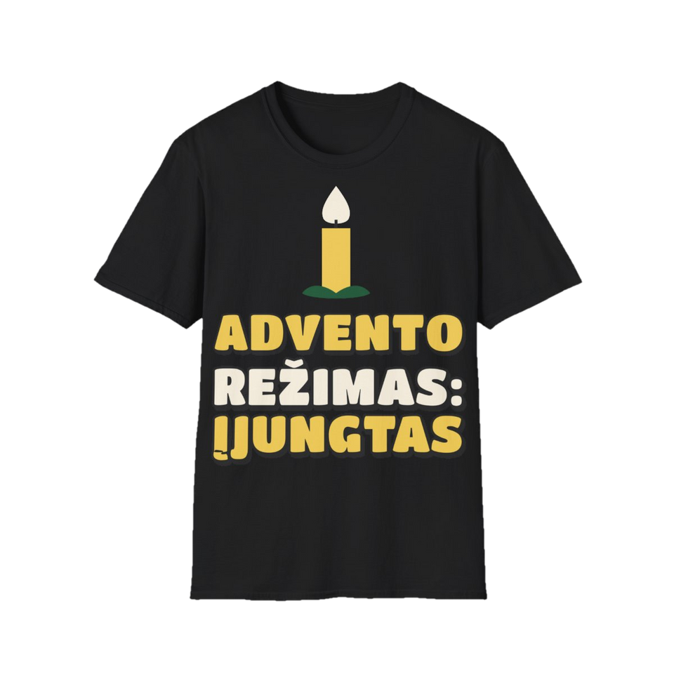 Marškinėliai „Advento režimas: įjungtas“ – juoda