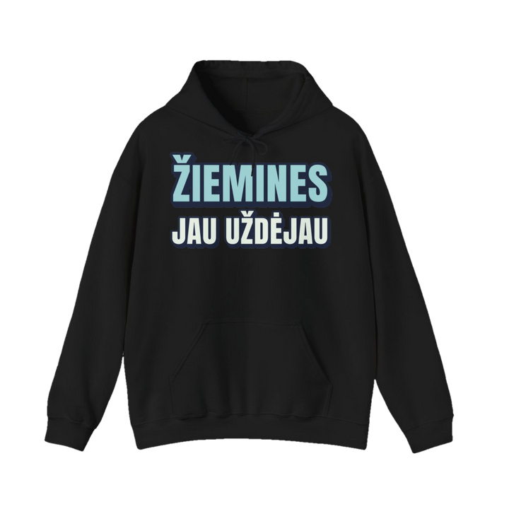 Džemperis su gobtuvu „Žiemines jau uždėjau“ – juoda