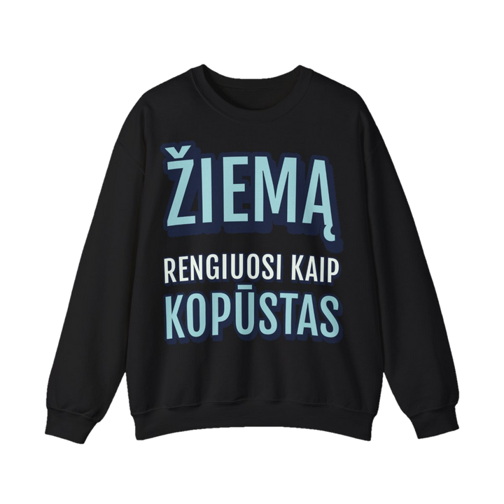 Džemperis „Žiemą rengiuosi kaip kopūstas“ – juoda