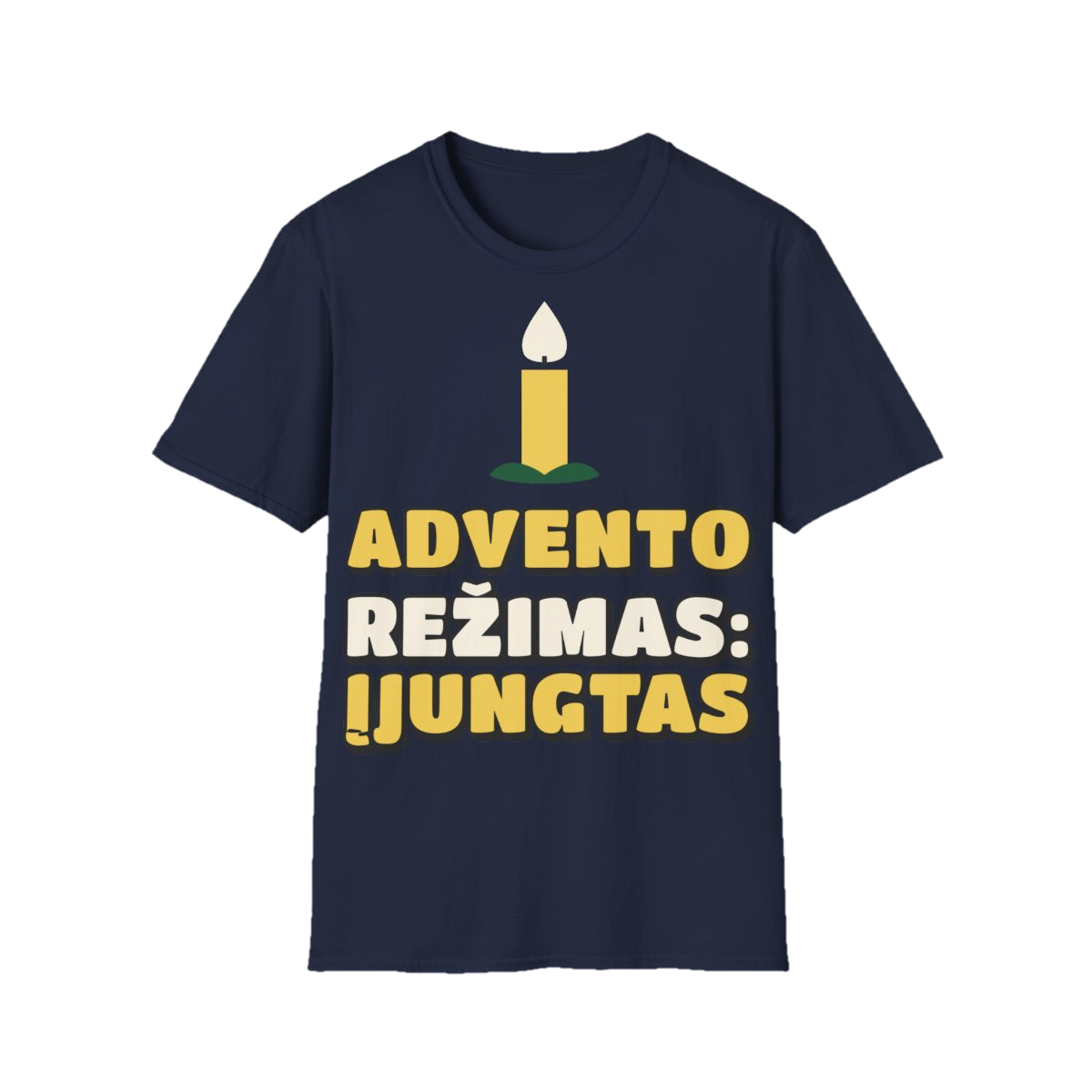 Marškinėliai „Advento režimas: įjungtas“ – tamsiai mėlyna