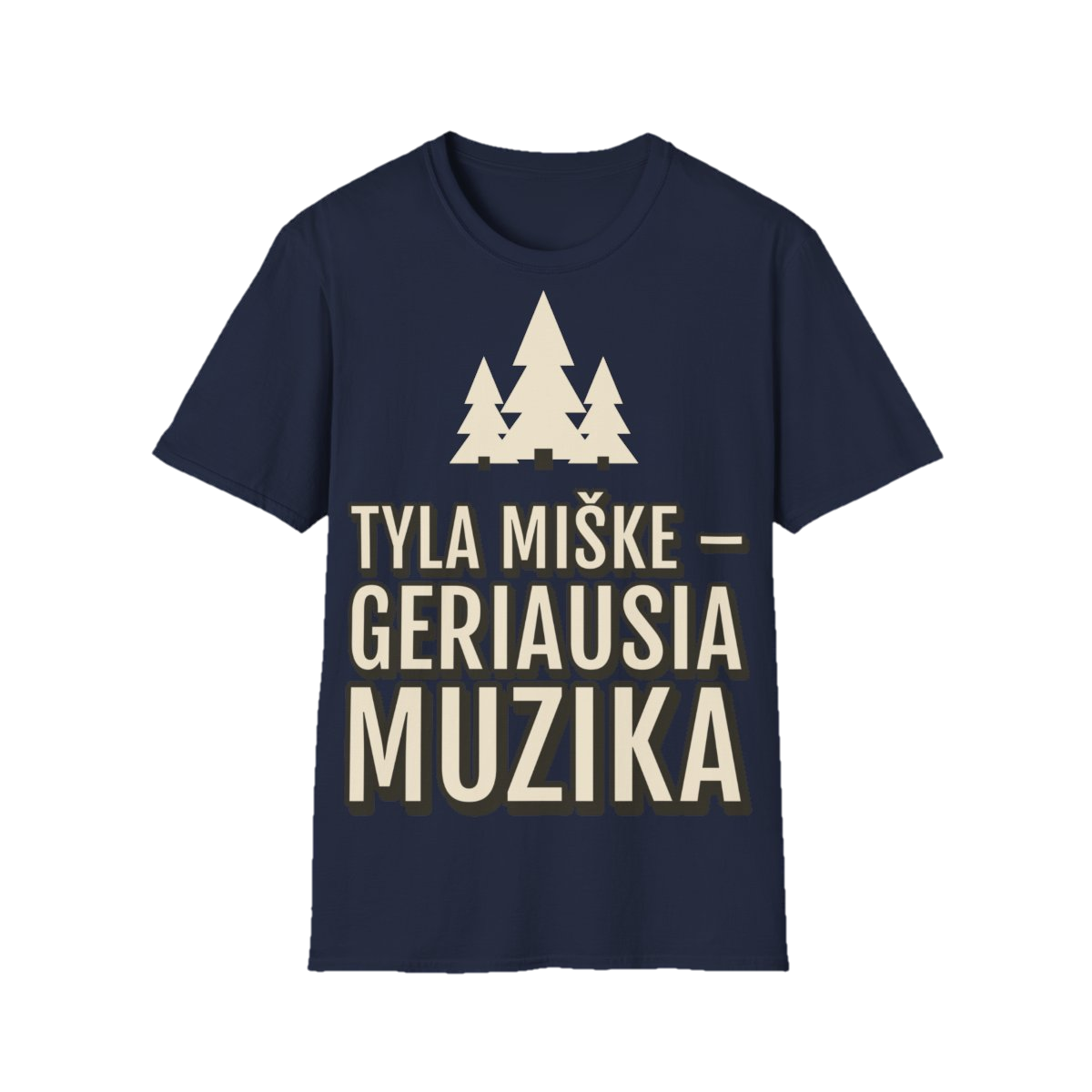 Marškinėliai „Tyla miške – geriausia muzika“ – tamsiai mėlyna