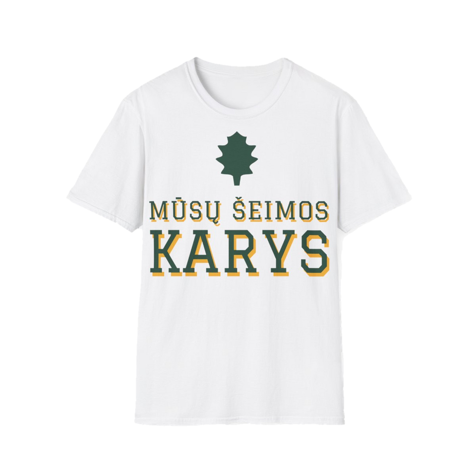 Marškinėliai „Mūsų šeimos karys“ – balta