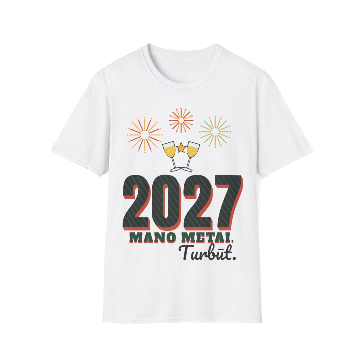 Marškinėliai „2027 – mano metai. Turbūt.“ – balta