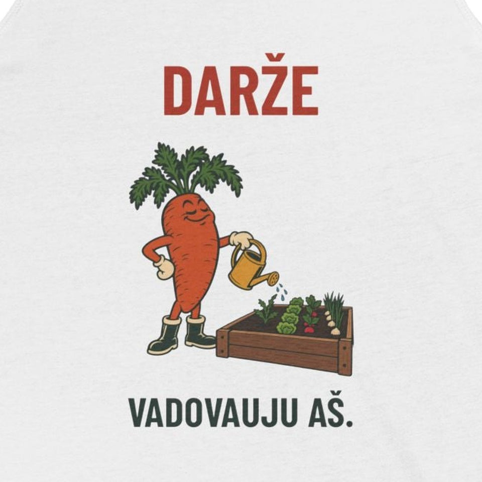 Berankoviai marškinėliai „Darže vadovauju aš“ – užrašas iš arti