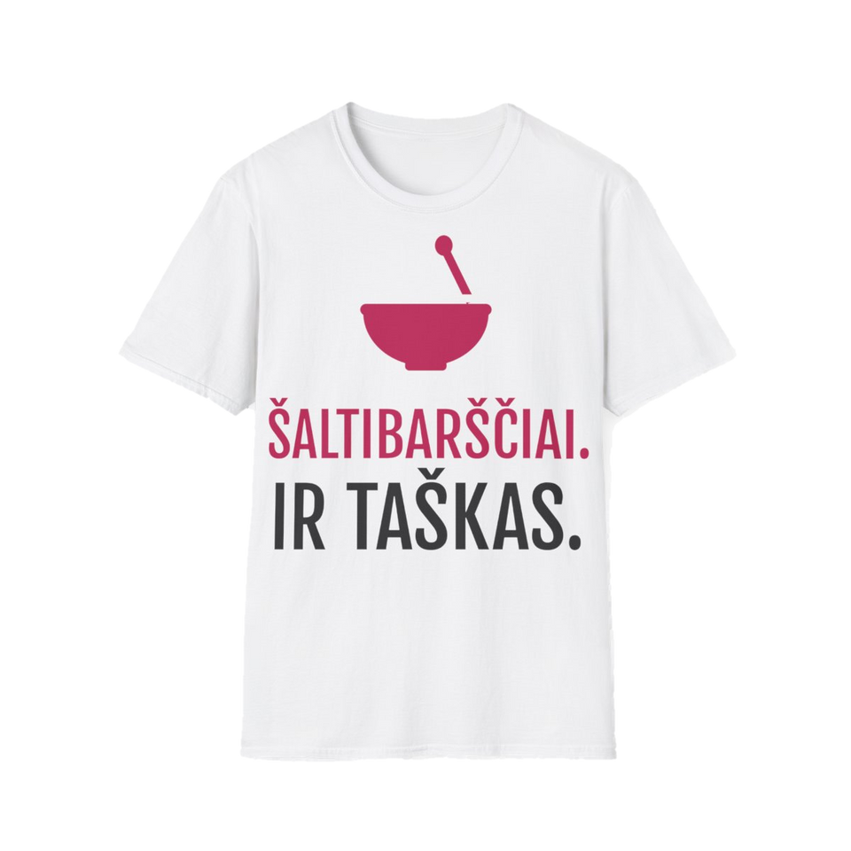 Marškinėliai „Šaltibarščiai. Ir taškas.“ – balta