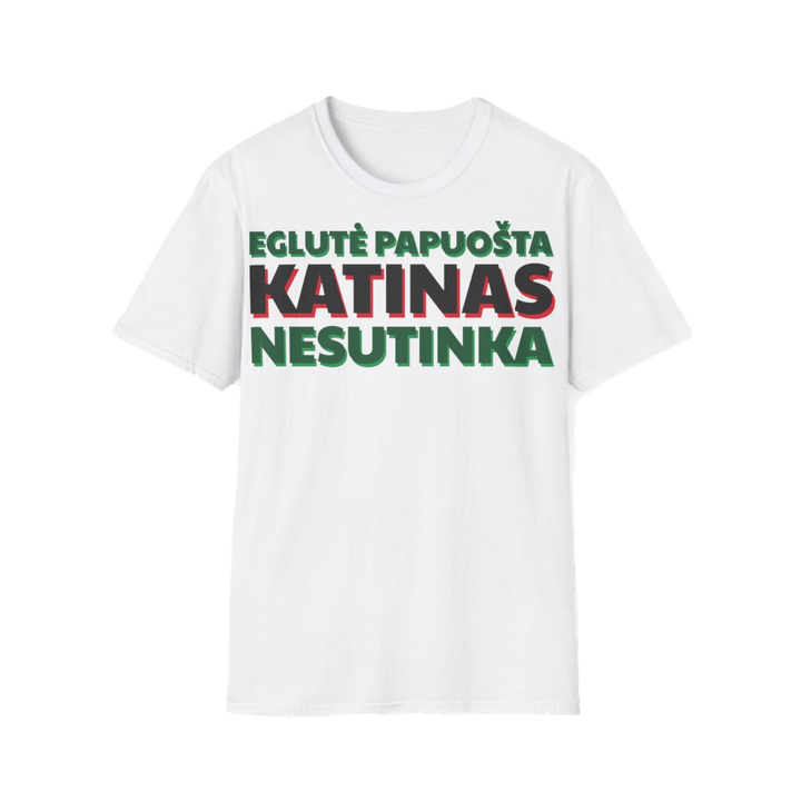 Marškinėliai „Eglutė papuošta. Katinas nesutinka“ – balta