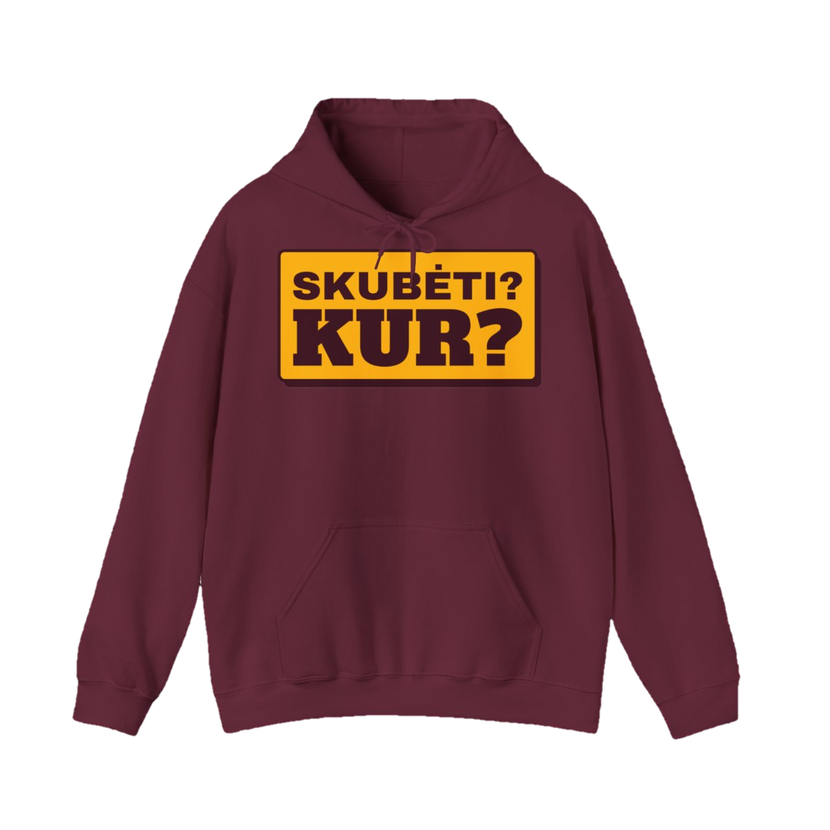 Džemperis su gobtuvu „Skubėti? Kur?“ – bordo