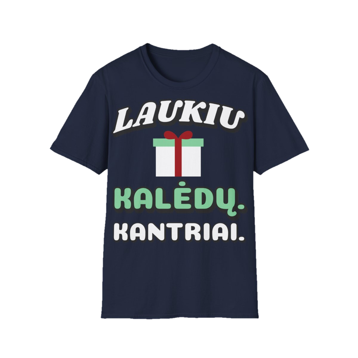 Marškinėliai „Laukiu Kalėdų. Kantriai.“ – tamsiai mėlyna