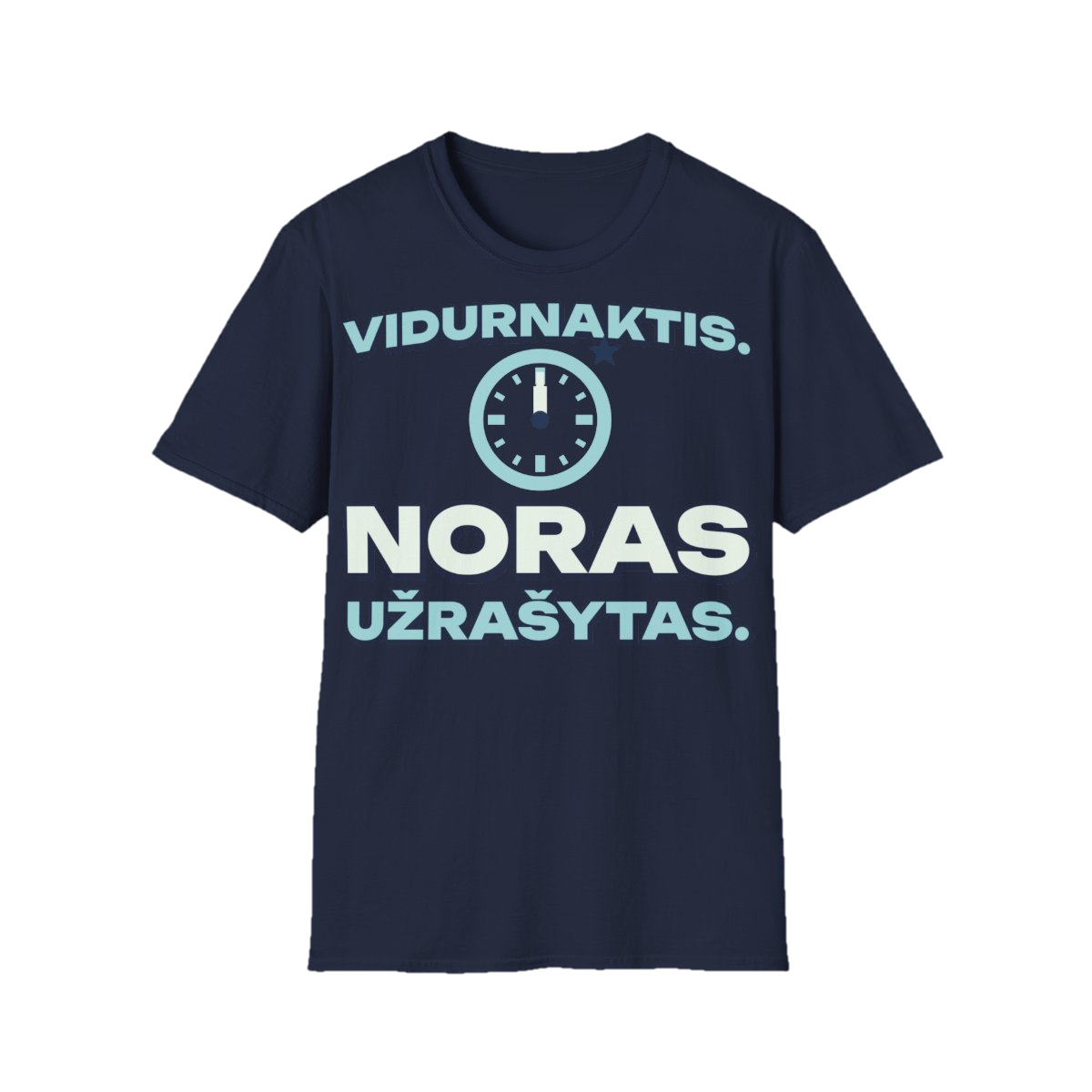 Marškinėliai „Vidurnaktis. Noras užrašytas.“ – tamsiai mėlyna