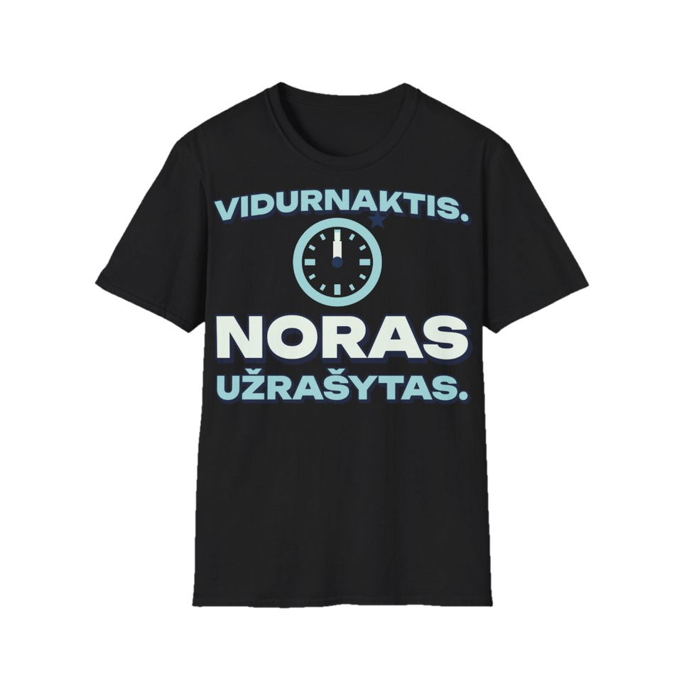 Marškinėliai „Vidurnaktis. Noras užrašytas.“ – juoda