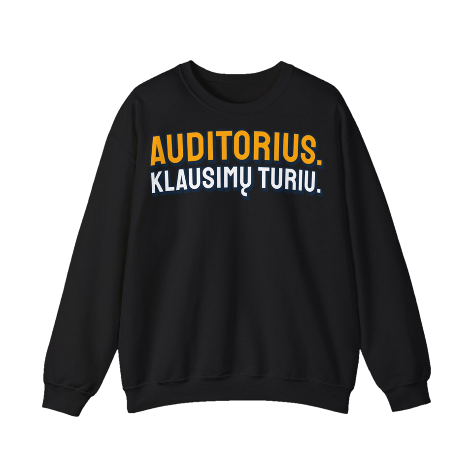 Džemperis „Auditorius. Klausimų turiu.“ – juoda