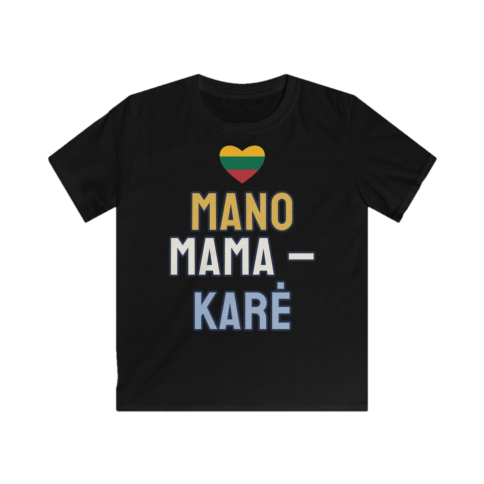 Vaikiški marškinėliai „Mano mama – karė“ – juoda
