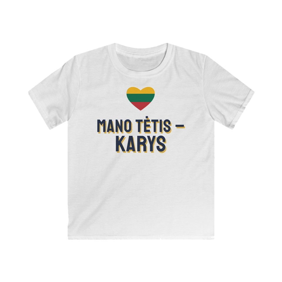 Vaikiški marškinėliai „Mano tėtis – karys“ – balta