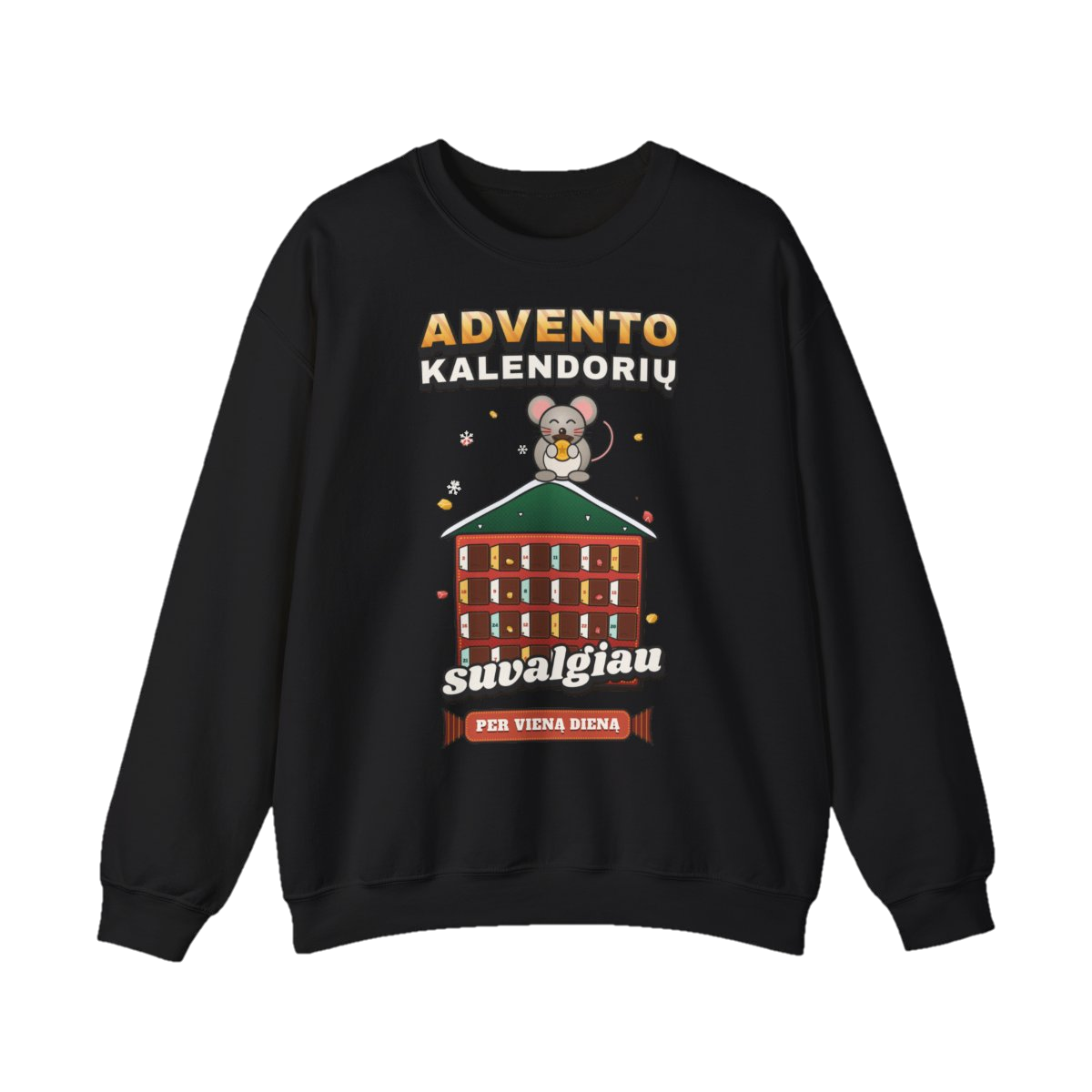 Džemperis „Advento kalendorių suvalgiau per vieną dieną“ – juoda
