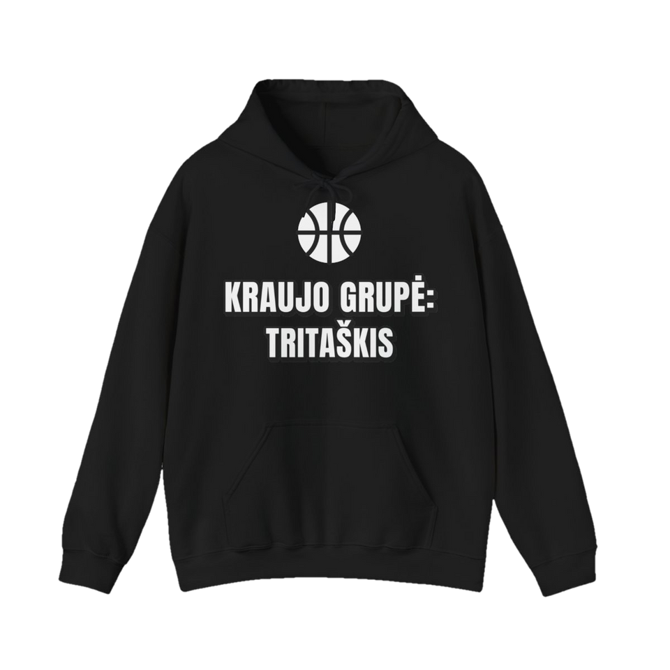 Džemperis su gobtuvu „Kraujo grupė: tritaškis“ – juoda