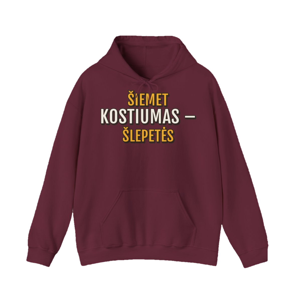 Džemperis su gobtuvu „Šiemet kostiumas – šlepetės“ – bordo