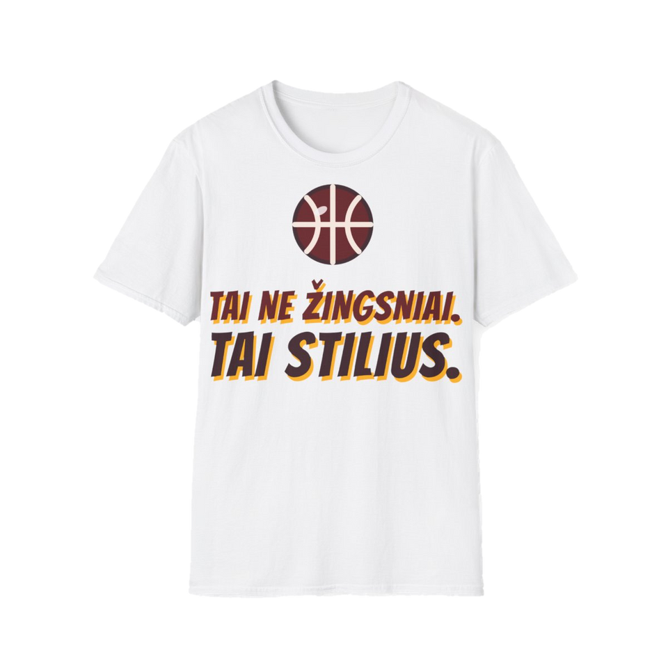 Marškinėliai „Tai ne žingsniai. Tai stilius.“ – balta