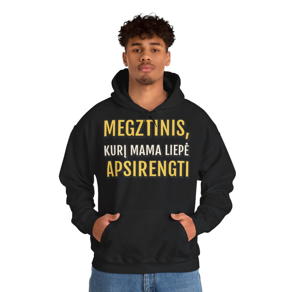 Megztinis, kurį mama liepė apsirengti – džemperis su gobtuvu, ant modelio