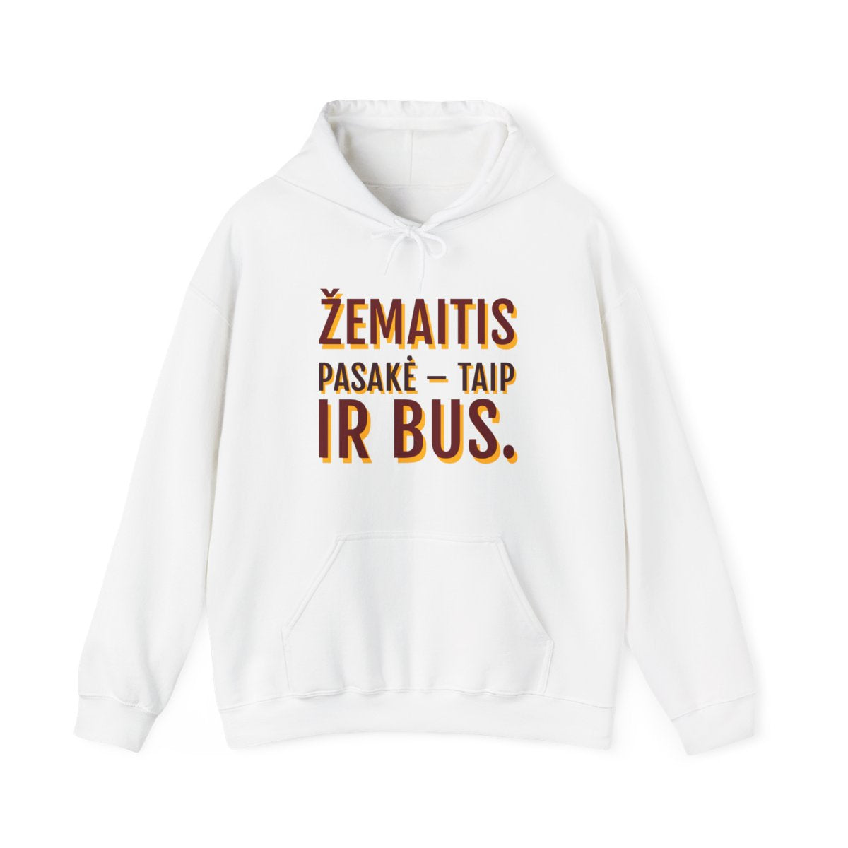 Džemperis su gobtuvu „Žemaitis pasakė – taip ir bus.“ – balta