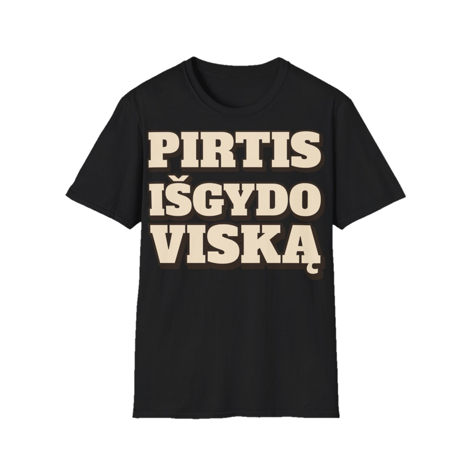Marškinėliai „Pirtis išgydo viską“ – juoda