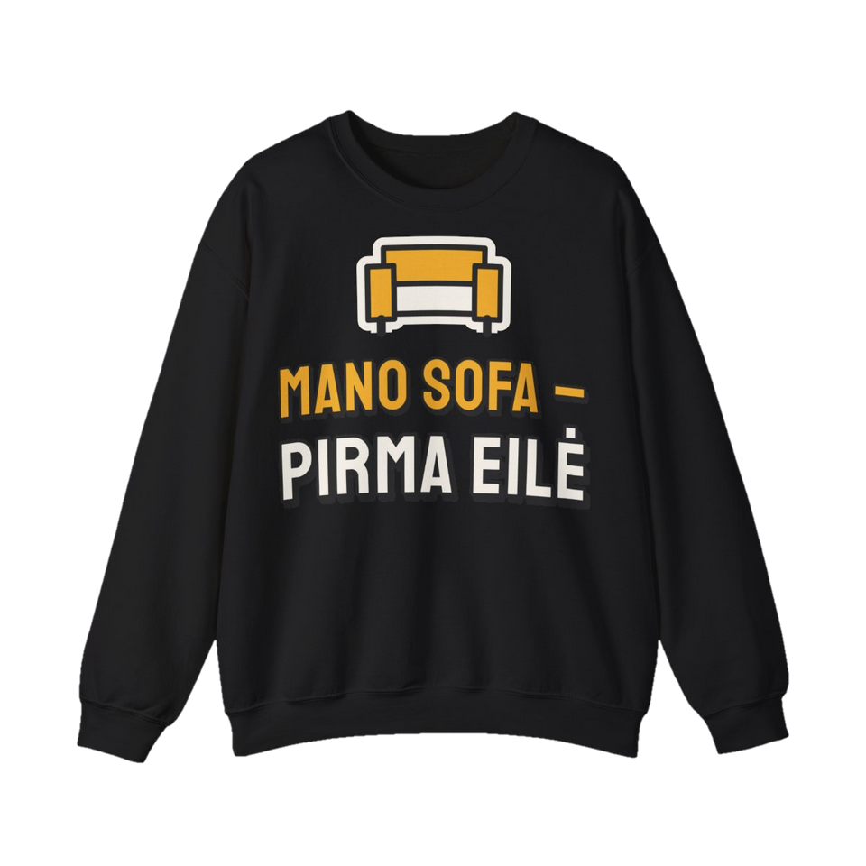 Džemperis „Mano sofa – pirma eilė“ – juoda