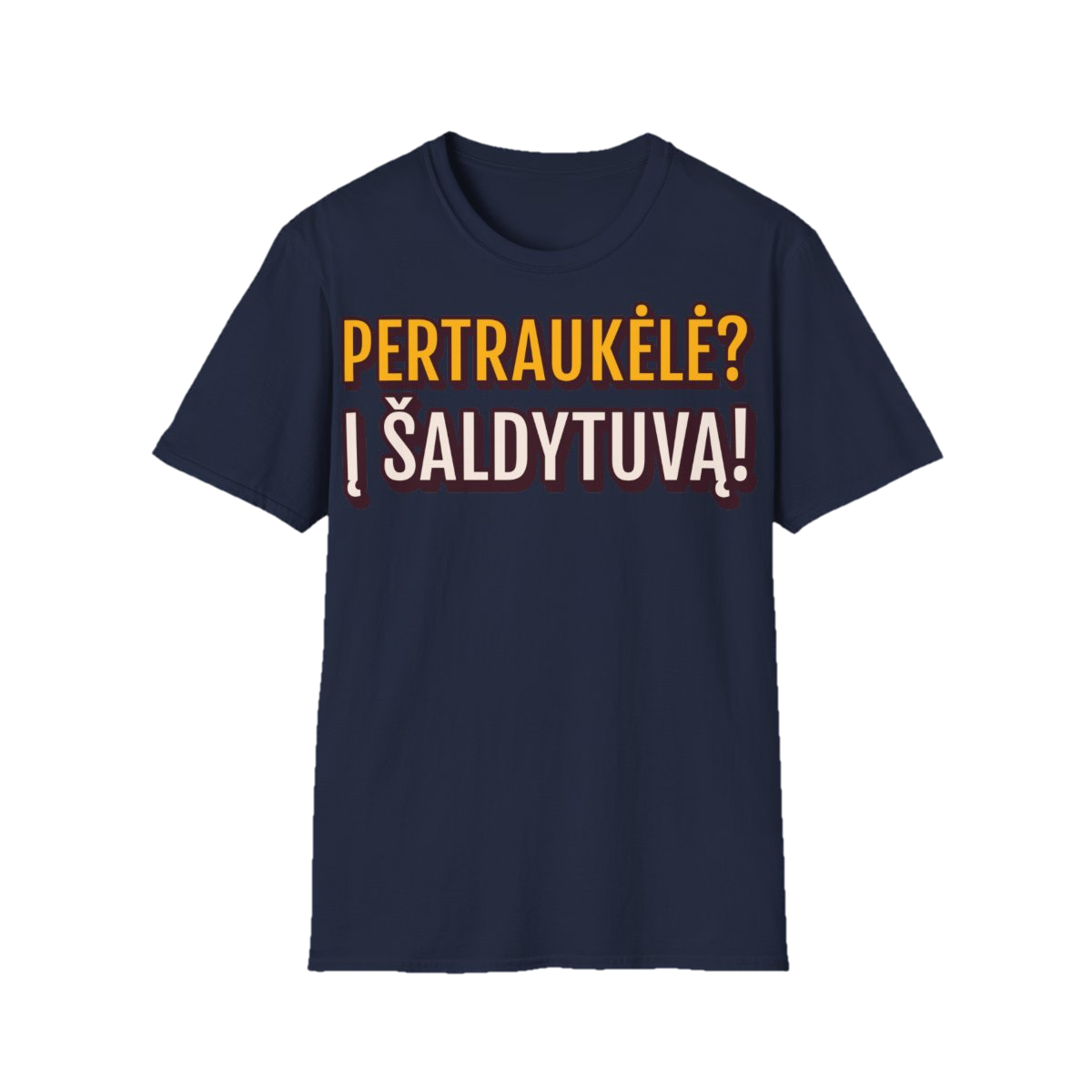 Marškinėliai „Pertraukėlė? Į šaldytuvą!“ – tamsiai mėlyna