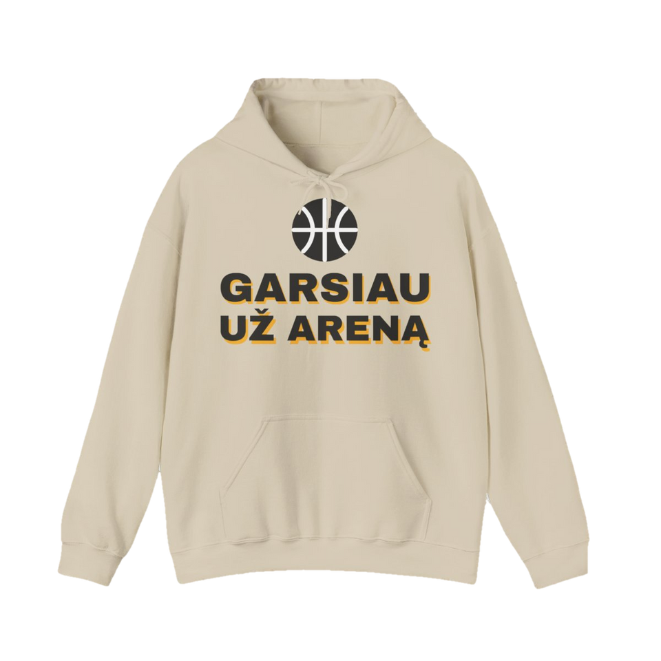 Džemperis su gobtuvu „Garsiau už areną“ – smėlinė
