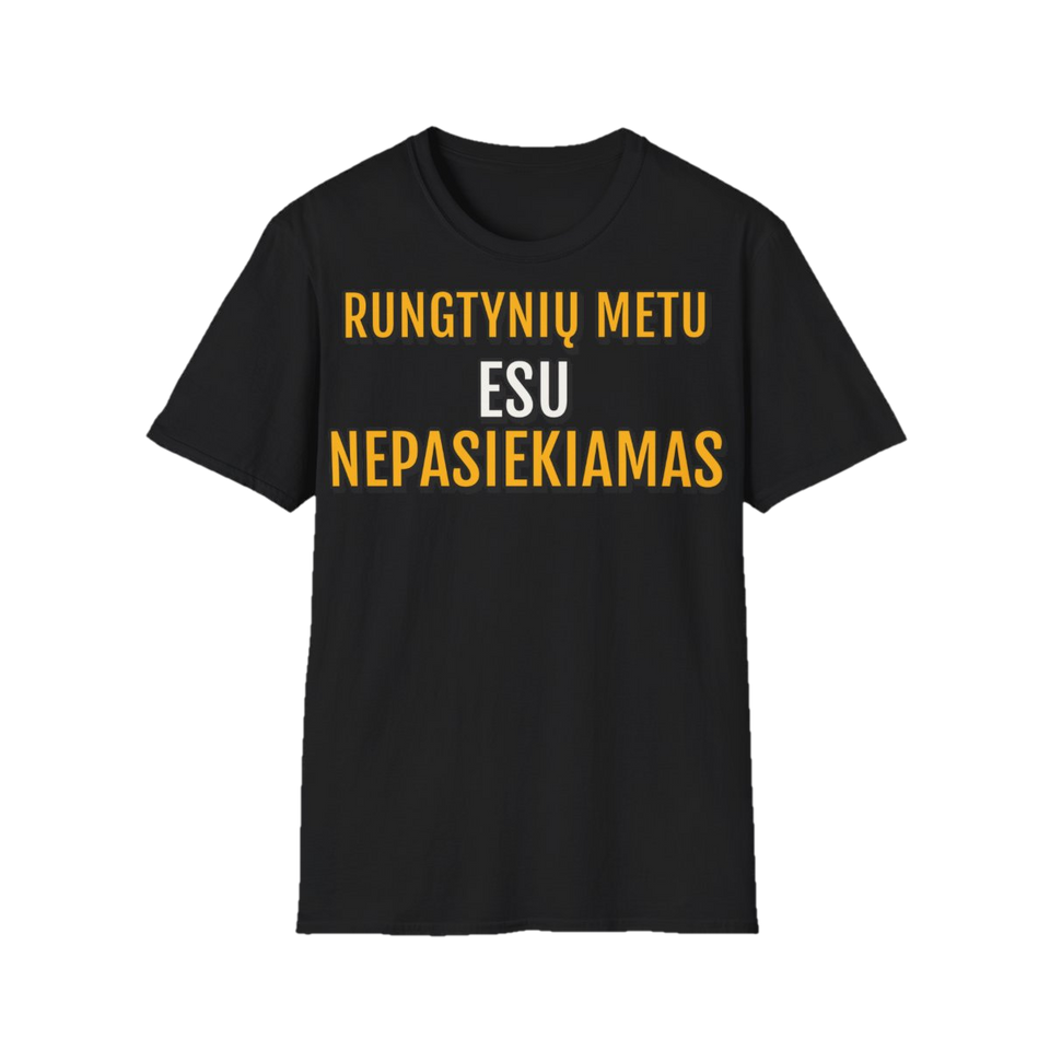 Marškinėliai „Rungtynių metu esu nepasiekiamas“ – juoda
