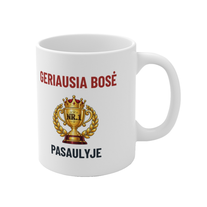 Puodelis „Geriausia bosė pasaulyje“ – vaizdas iš dešinės