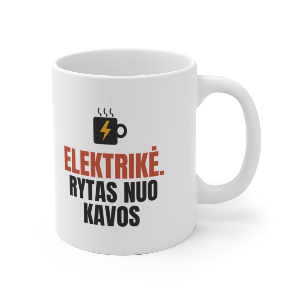 Elektrikė. Rytas nuo kavos – puodelis, šonas su užrašu