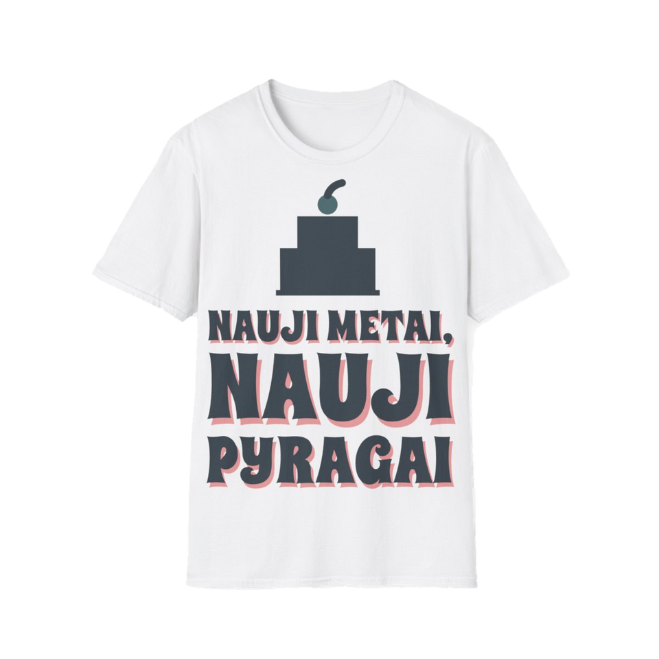 Marškinėliai „Nauji metai, nauji pyragai“ – balta