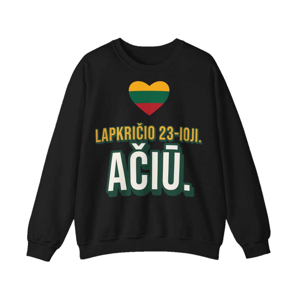 Džemperis „Lapkričio 23-ioji. Ačiū.“ – juoda