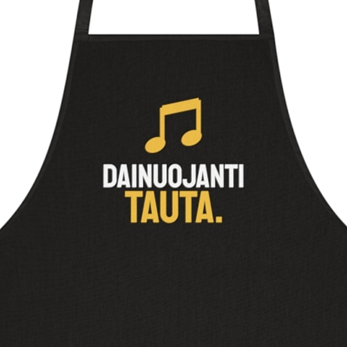 Prijuostė „Dainuojanti tauta“ – juoda, spaudos stambus planas