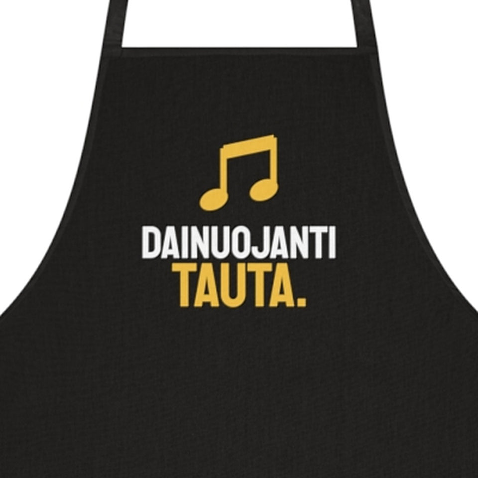 Prijuostė „Dainuojanti tauta“ – juoda, spaudos stambus planas