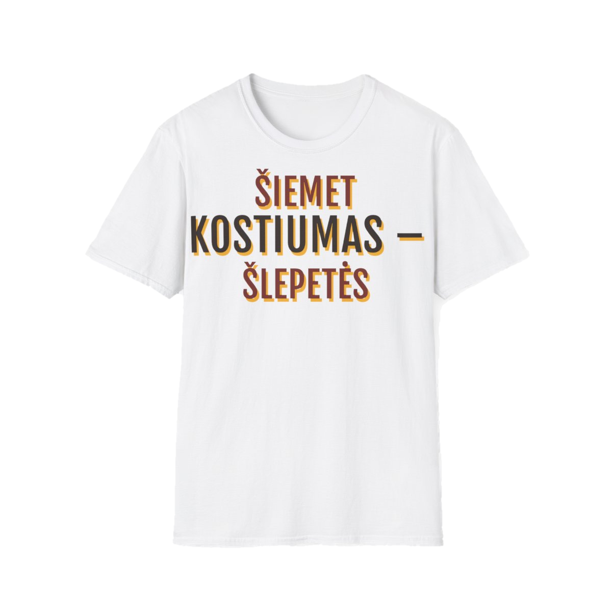 Marškinėliai „Šiemet kostiumas – šlepetės“ – balta