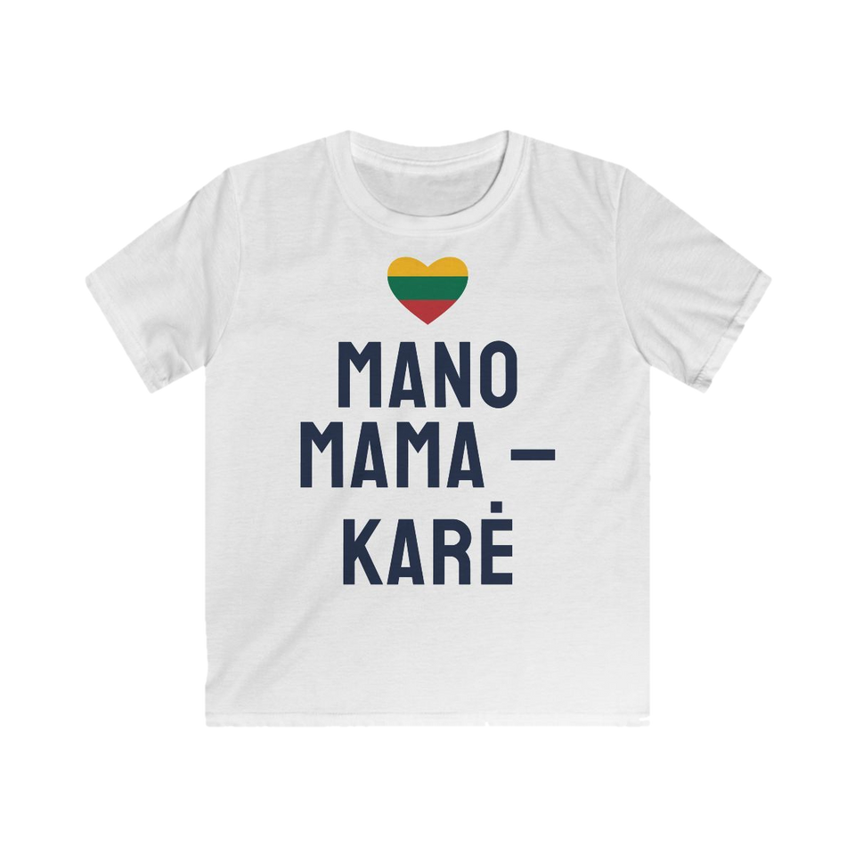 Vaikiški marškinėliai „Mano mama – karė“ – balta