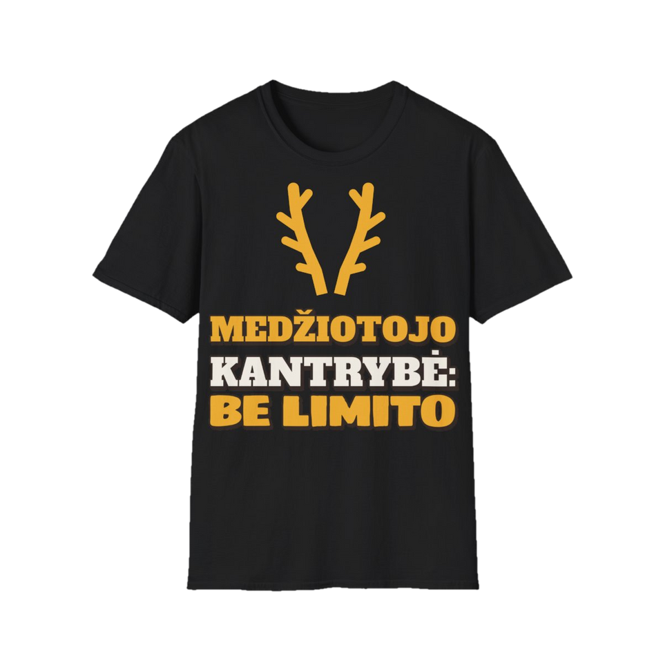 Marškinėliai „Medžiotojo kantrybė: be limito“ – juoda