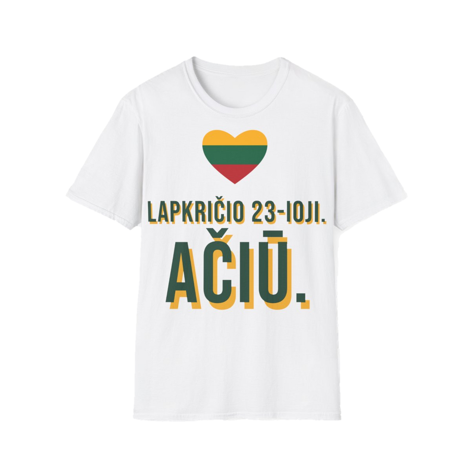Marškinėliai „Lapkričio 23-ioji. Ačiū.“ – balta