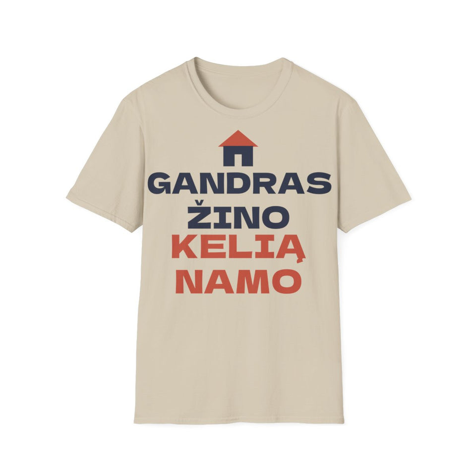 Gandras žino kelią namo – smėlio spalvos marškinėliai, priekis