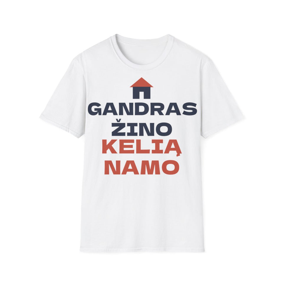 Gandras žino kelią namo – balti marškinėliai, priekis