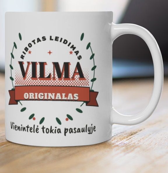 Vilma. Ribotas leidimas — puodelis, spaudos pusė iš arti