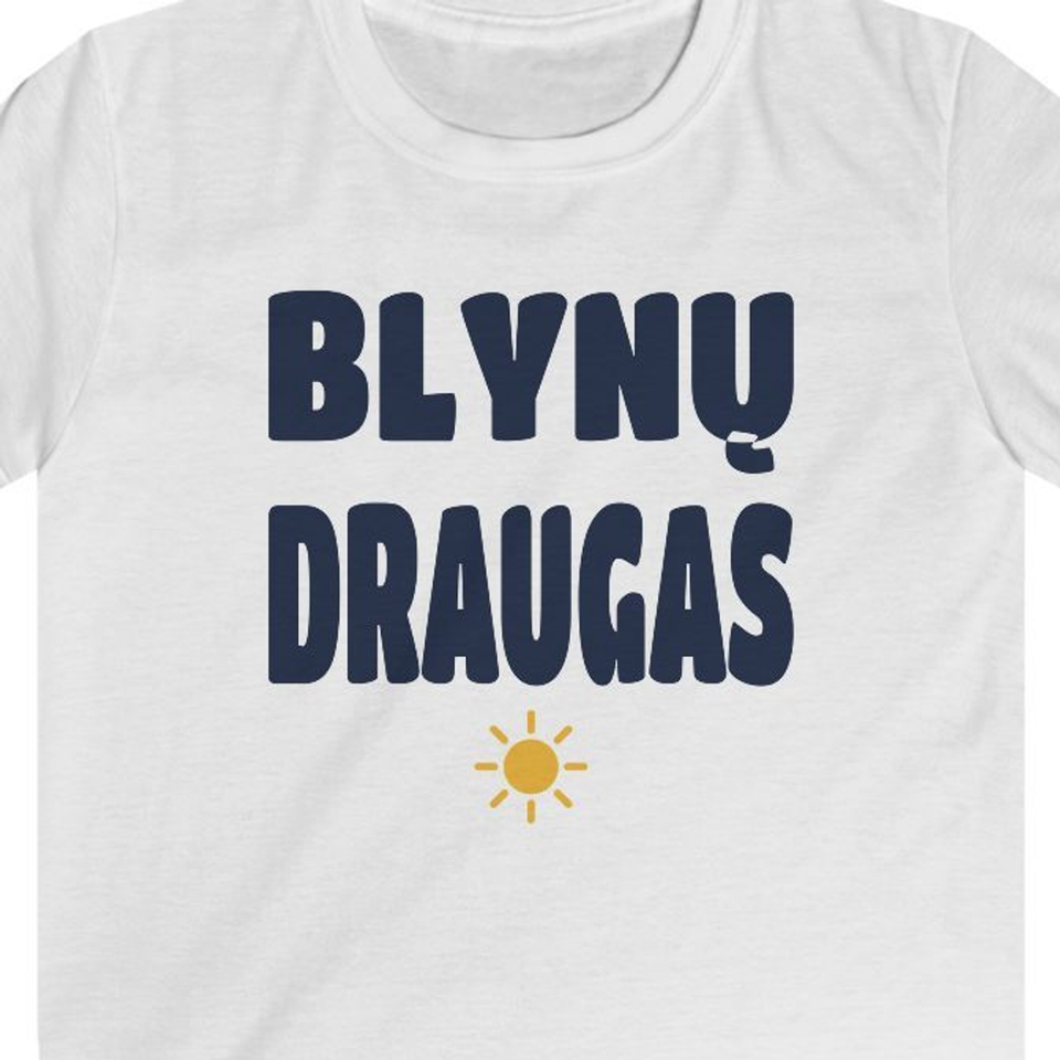 Blynų draugas — Vaikiški marškinėliai, spaudos pusė.